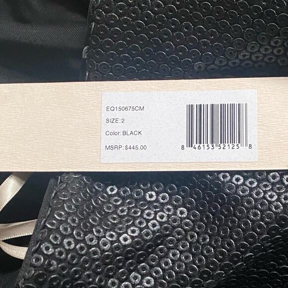 HALSTON HERITAGE NWT Strapless All Over Sequin Dress Bow Detail Matte Black Sz 2 - Picture 9 of 10